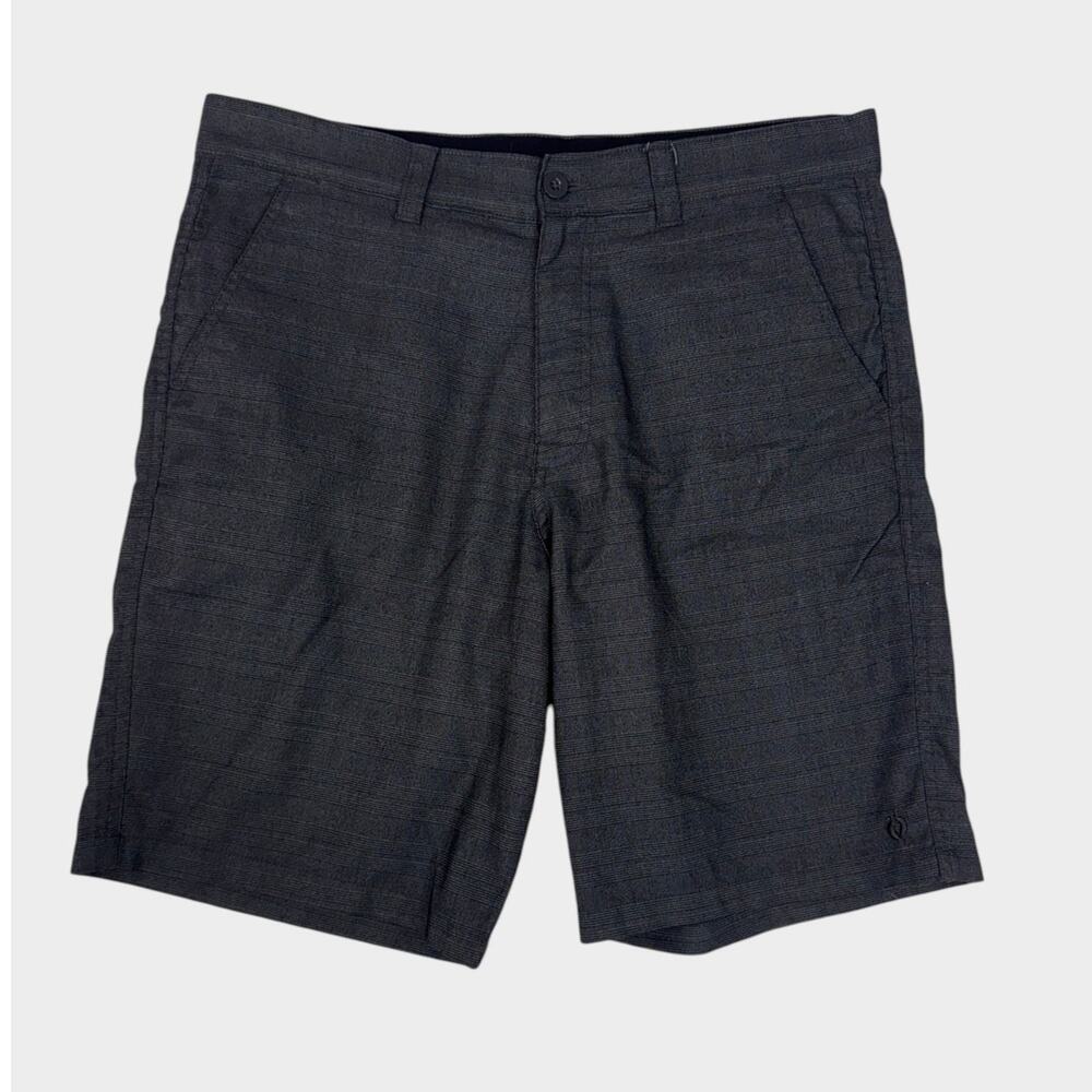 Hang Ten Mens Shorts Size 36 Black Charcoal Gray Plaid Polyester Blend
